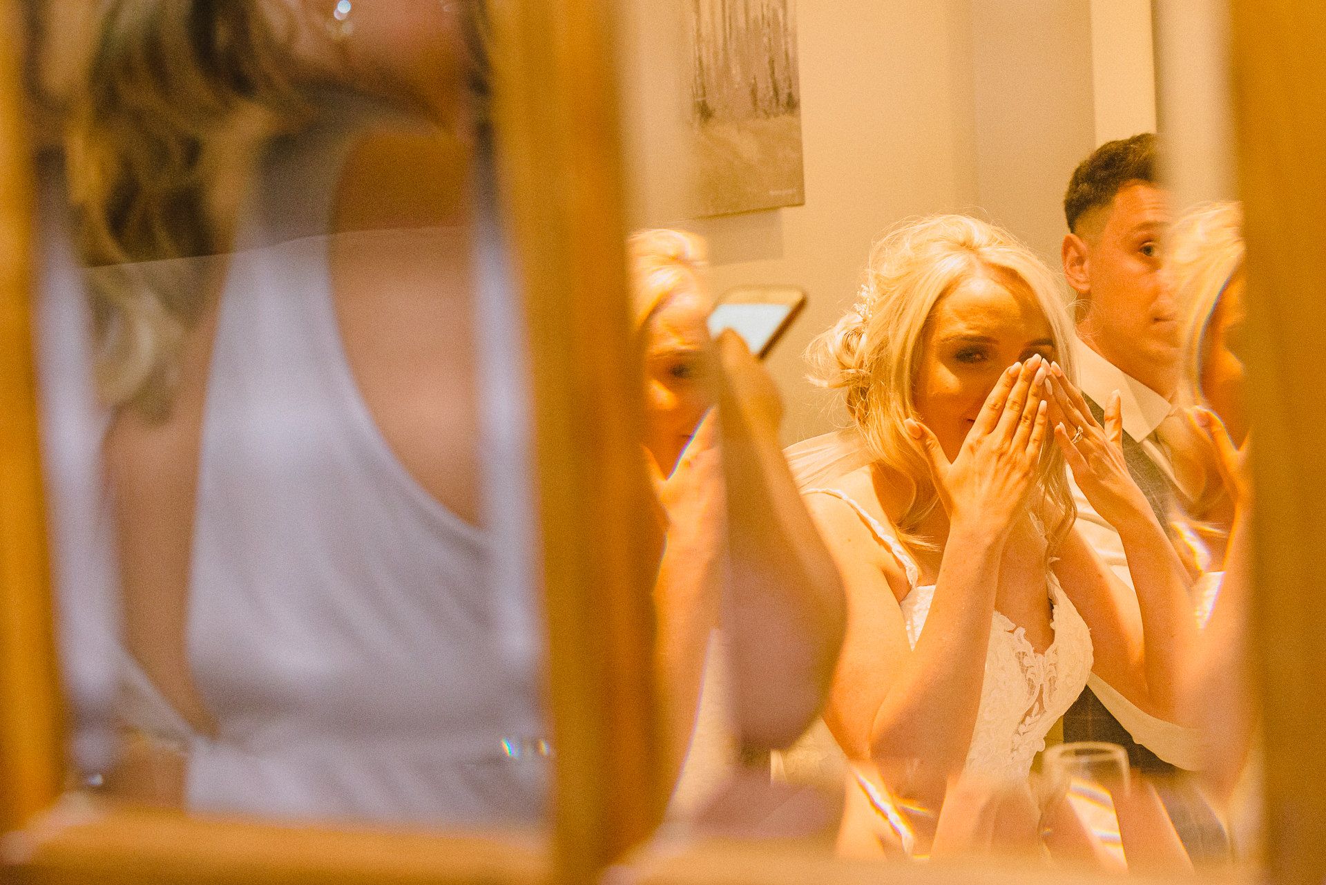 bride is emotional during the speech by her maid of honour