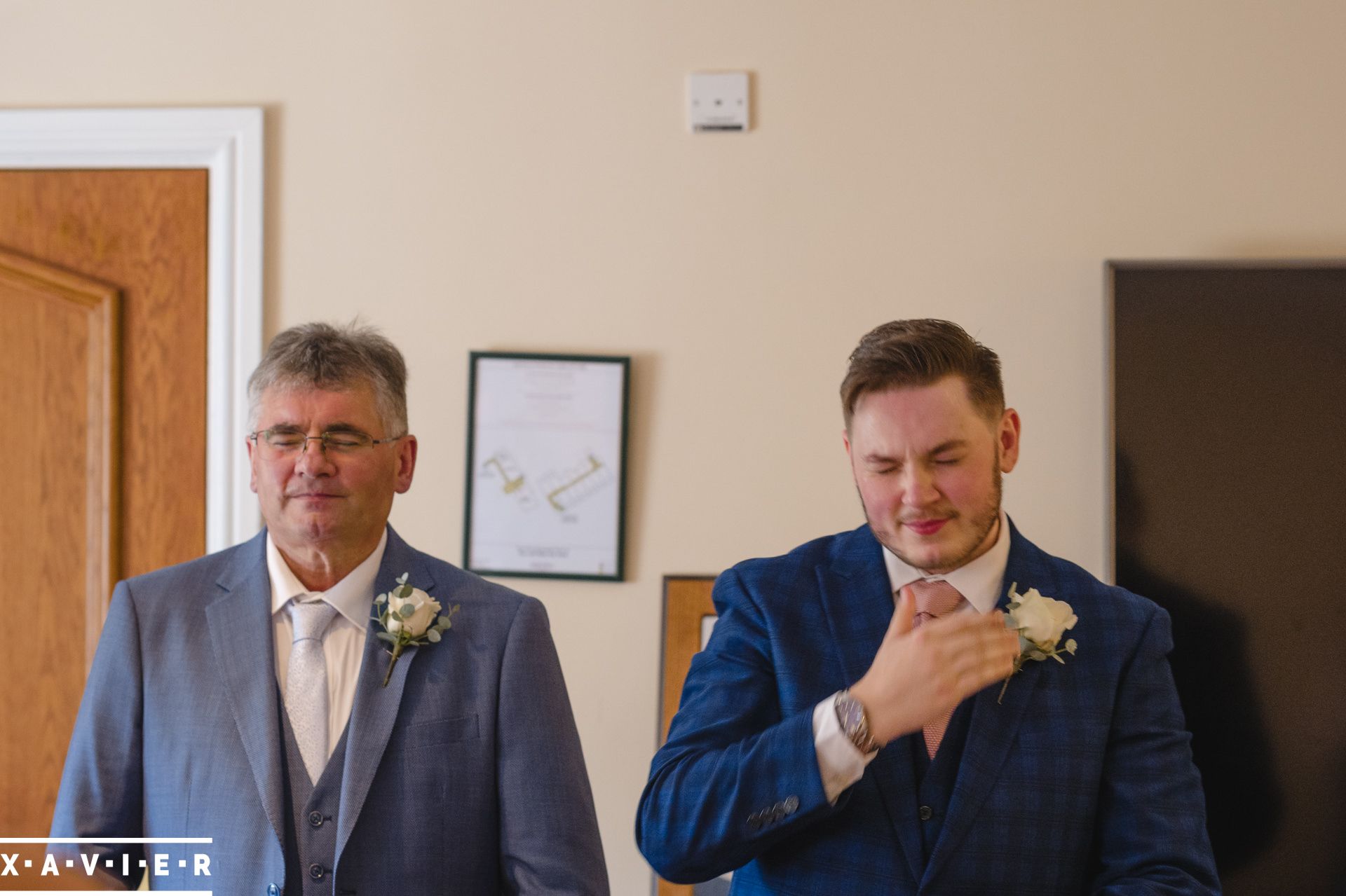 bride and father get ready for the brides reveal