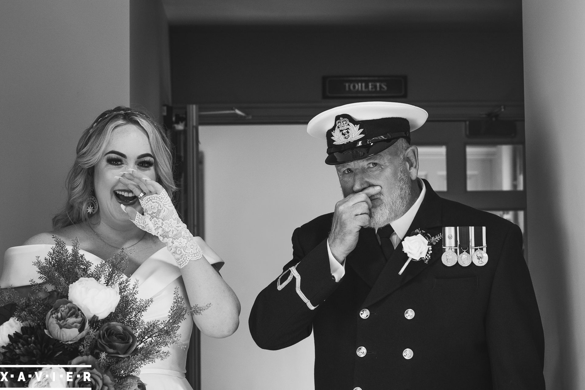 father and daughter are emotional after the brides reveal