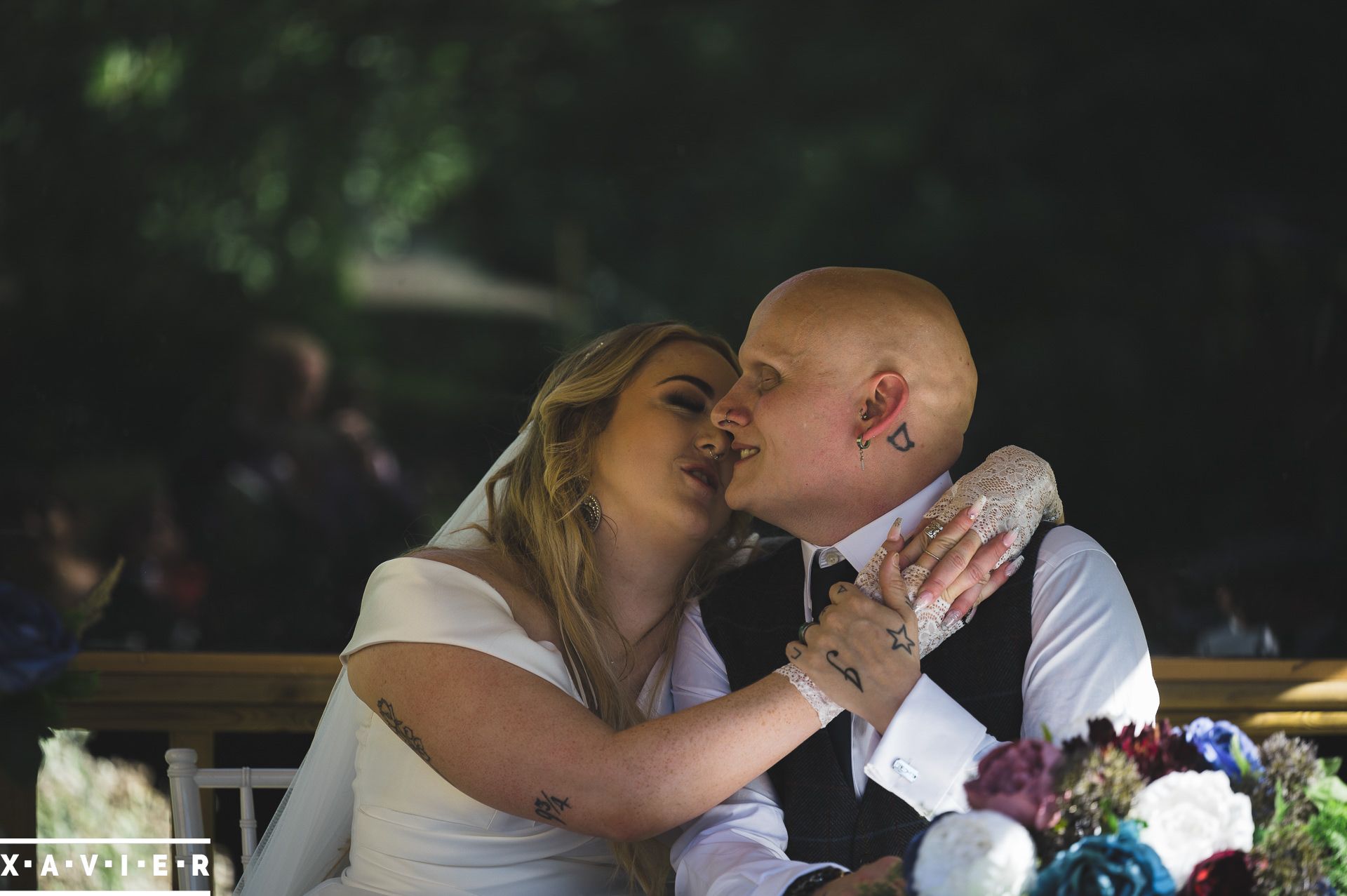 bride and groom hugging at Whitely Hall Hotel