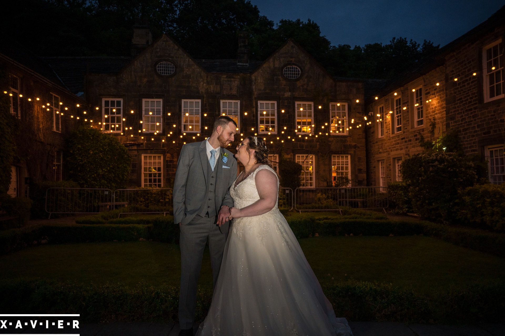 bride and groom twilight photo