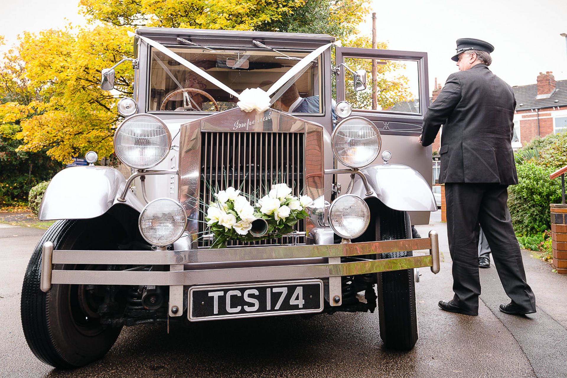the wedding car arrives at the church
