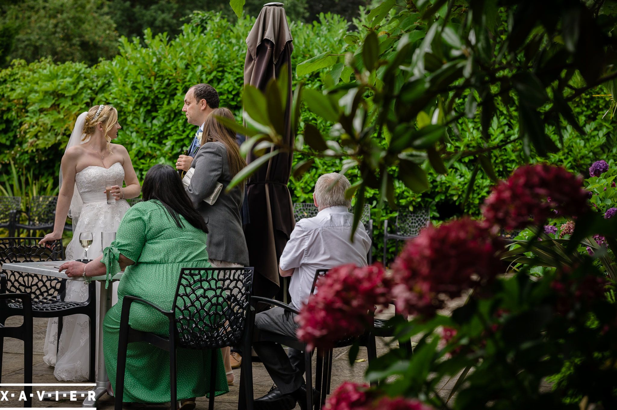 bride and groom mingle with guests